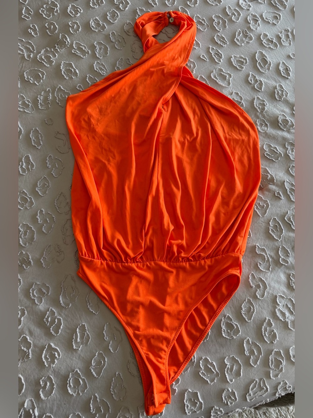 Zara Orange Draped Halter Neck Bodysuit Size M Crossed Sleeveless Top Neon - Picture 10 of 10